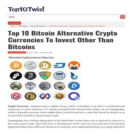 Top 10 bitcoin alternative crypto currencies to invest other than bitcoins