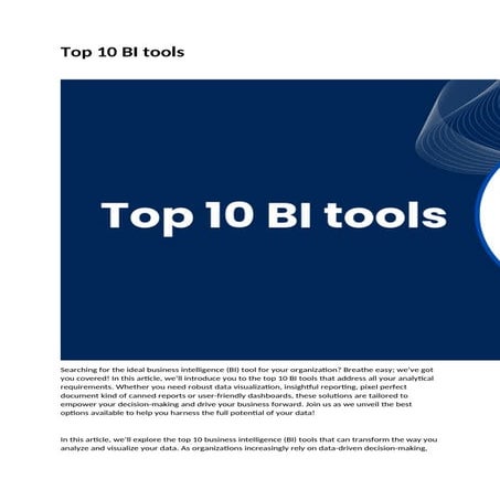 Top 10 bi tool | Best 10 business intelligence  tool