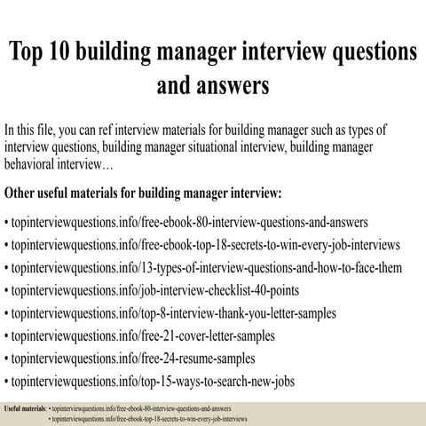Top 10 building manager interview questions and answers