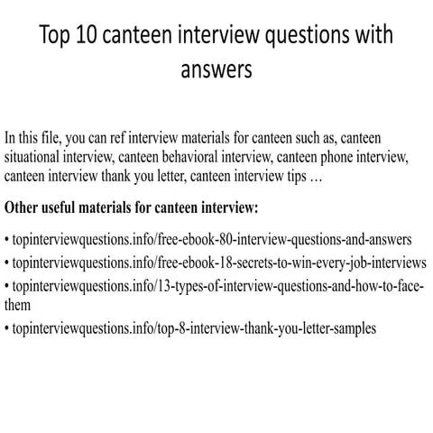 Top 10 canteen interview questions with answers