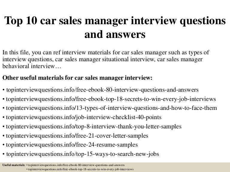 Top 10 car sales manager interview questions and answers
