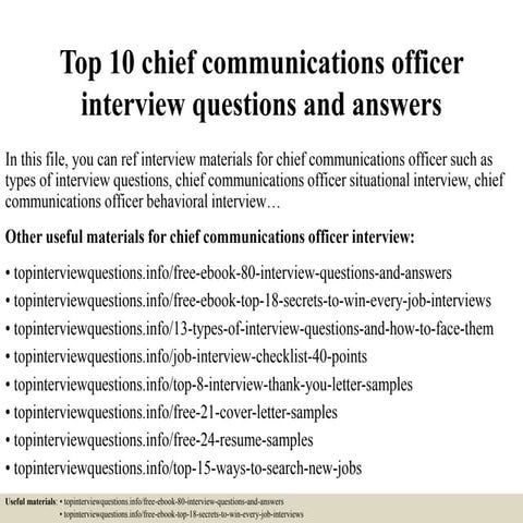 Top 10 chief communications officer interview questions and answers
