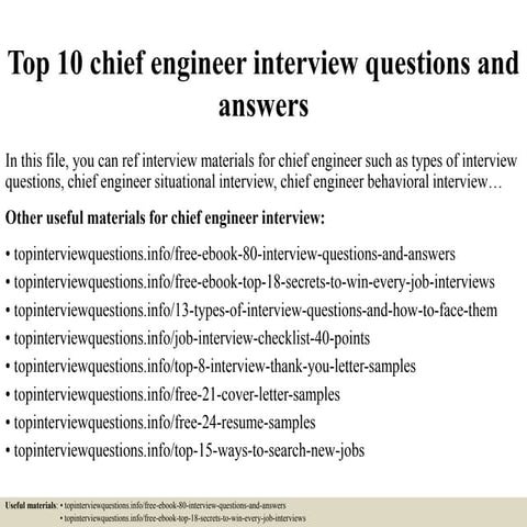 Top 10 chief engineer interview questions and answers