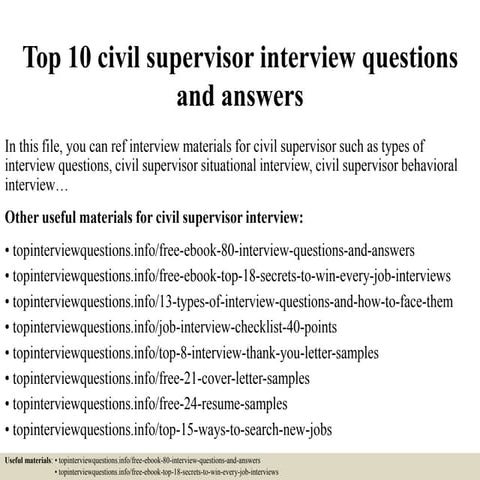 Top 10 civil supervisor interview questions and answers