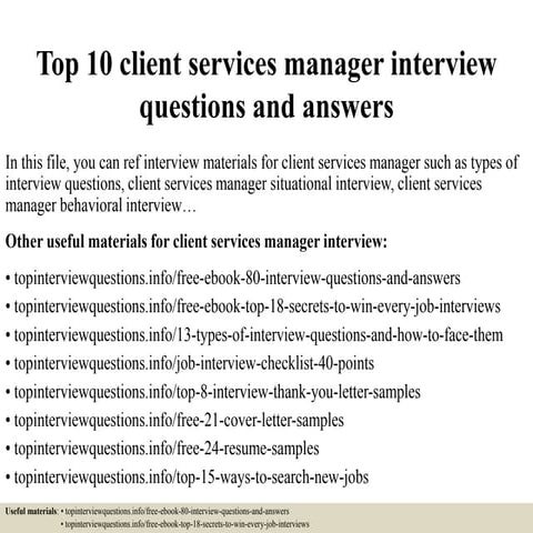 Top 10 client services manager interview questions and answers