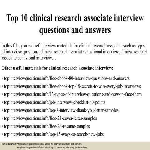 Top 52 clinical research associate interview questions and answers pdf