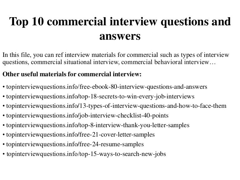 Top 10 commercial interview questions and answers