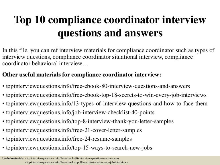 top 10 compliance coordinator interview questions and answers job cover letter bank