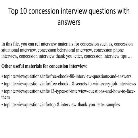 Top 10 concession interview questions with answers