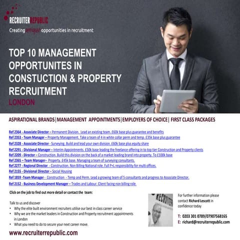 Top 10 senior construction property & recruitment roles in London
