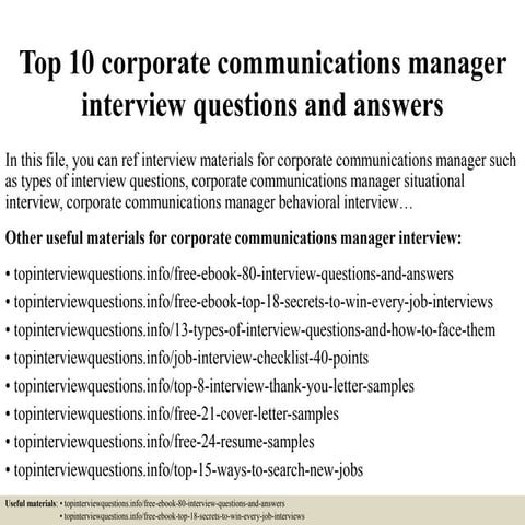 Top 10 corporate communications manager interview questions and answers