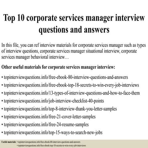 Top 10 corporate services manager interview questions and answers