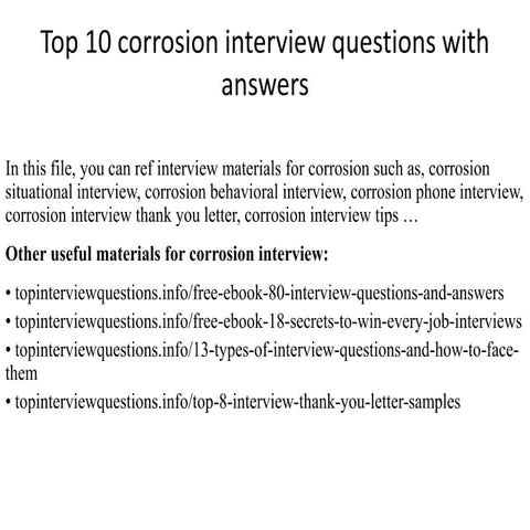 Top 10 corrosion interview questions with answers