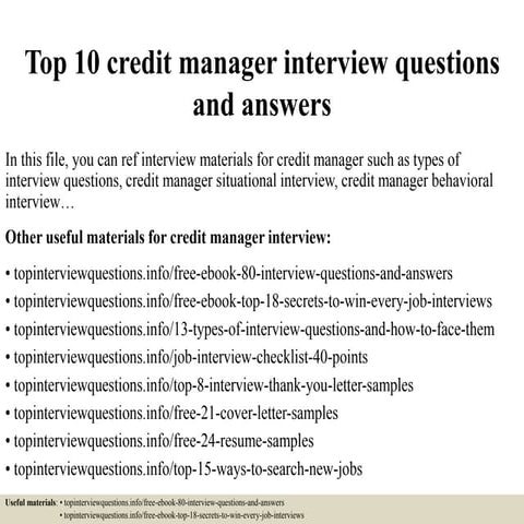 Top 10 credit manager interview questions and answers