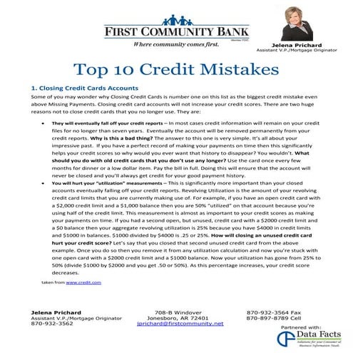 Top 10 Credit Mistakes  