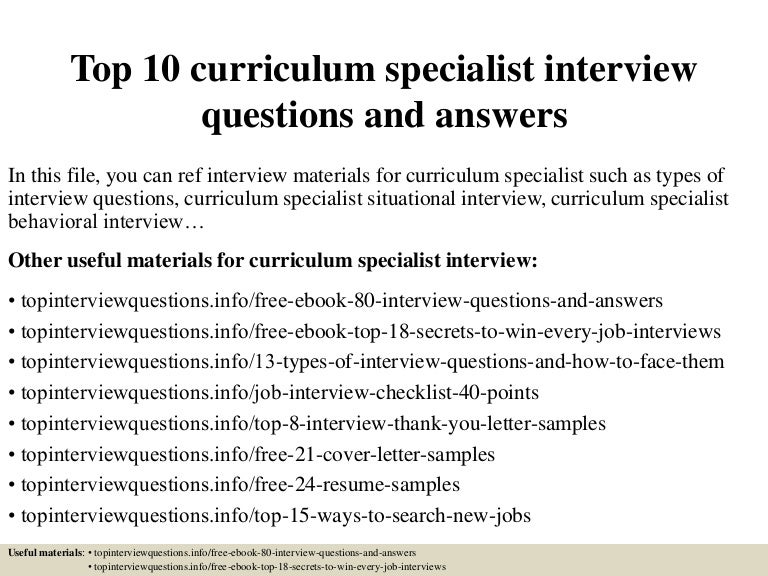 Top 10 curriculum specialist interview questions and answers