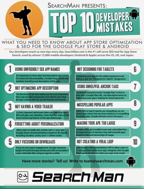 Top10 developer mistakes tips for mobile seo in googleplay