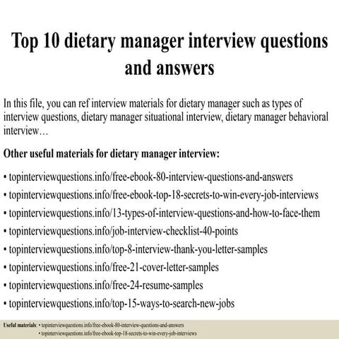 Top 10 dietary manager interview questions and answers | PPTX