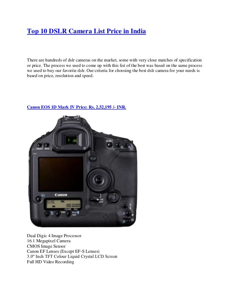 Top 10 dslr camera list price in india