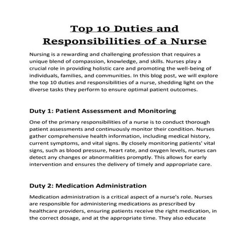 Top 10 Duties and Responsibilities of a Nurse