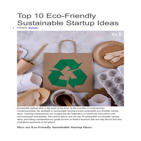 Top 10 Eco-Friendly Sustainable Startup Ideas.pdf | Green Solutions ...