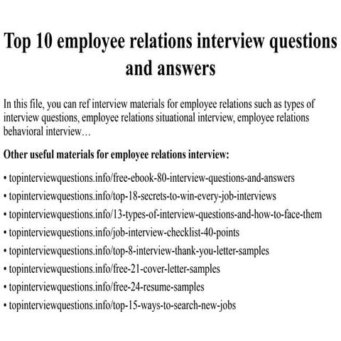Top 10 employee relations interview questions and answers