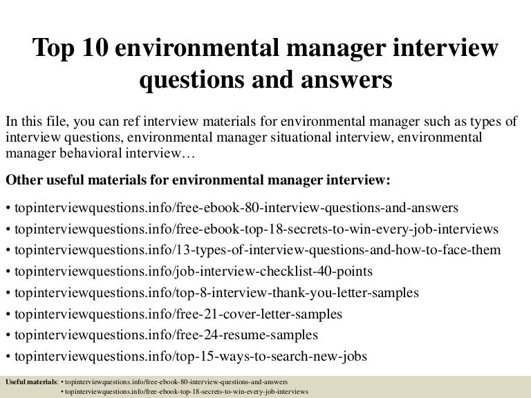 Top 10 environmental manager interview questions and answers