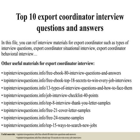 Top 10 export coordinator interview questions and answers