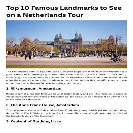 Top 10 Famous Landmarks to See on a Netherlands Tour