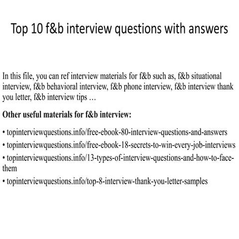 Top 10 f&b interview questions with answers