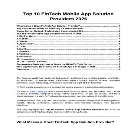 Top 10 FinTech Mobile App Solution Providers 2026