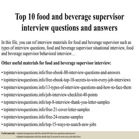 Top 10 food and beverage supervisor interview questions and answers