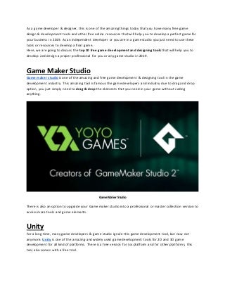 Top 10 free game development and designing tools