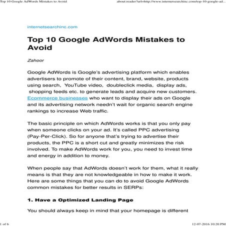 Top 10 google ad words mistakes to avoid