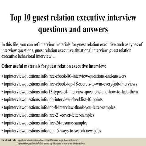 Top 10 guest relation executive interview questions and answers