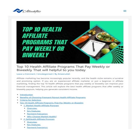 Top 10 Health Affiliate Programs That Pay Weekly Or Biweekly