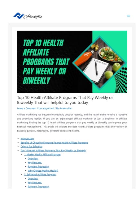 Top 10 Health Affiliate Programs That Pay Weekly Or Biweekly