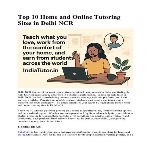 Top 10 Home and Online Tutoring Sites in Delhi NCR.pdf