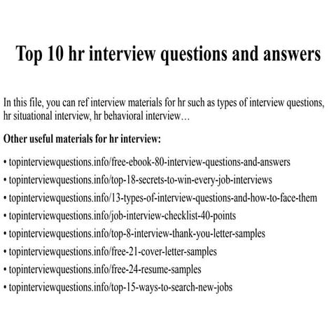 Top 10 hr interview questions and answers
