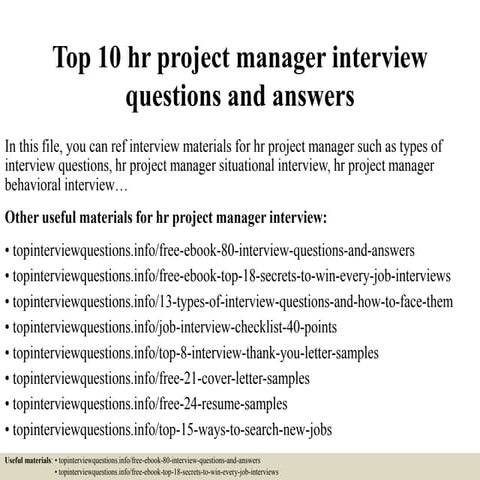 Top 10 hr project manager interview questions and answers