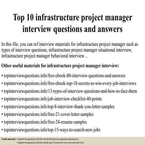 Top 10 infrastructure project manager interview questions and answers