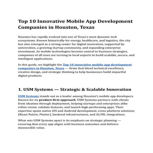 List of Top Mobile App Development Companies in Texas – 2026 Guide | PDF