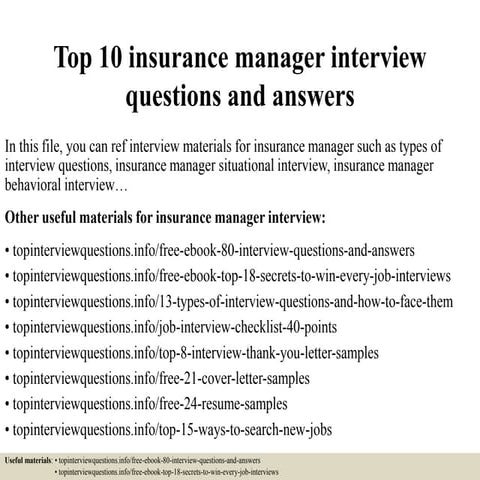 Top 10 insurance manager interview questions and answers