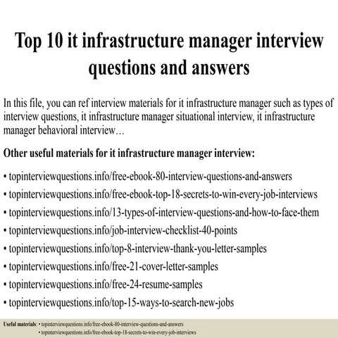 Top 10 it infrastructure manager interview questions and answers