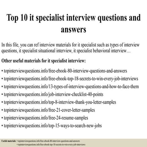 Top 10 it specialist interview questions and answers