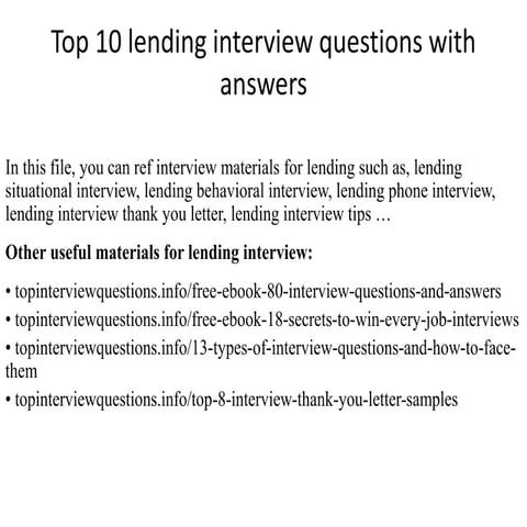 Top 10 lending interview questions with answers