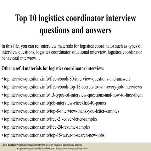 Top 10 logistics coordinator interview questions and answers