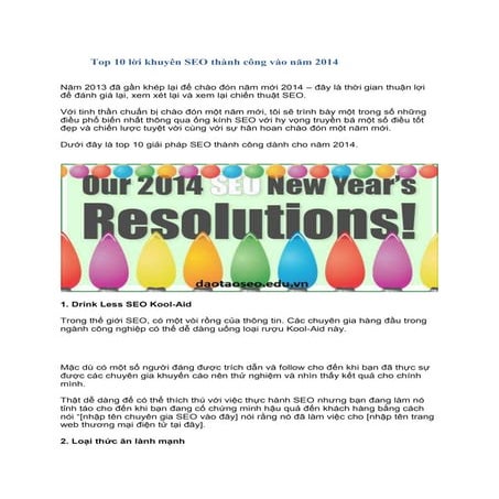 Top 10 lời khuyên SEO thành công vào năm 2014