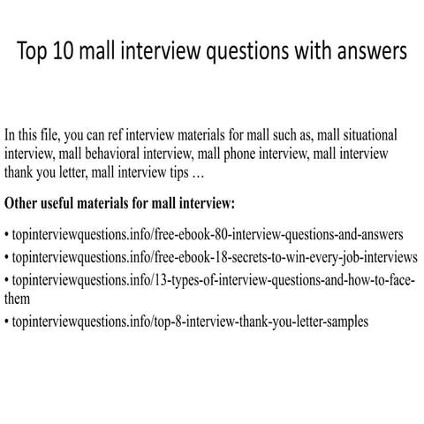 Top 10 mall interview questions with answers