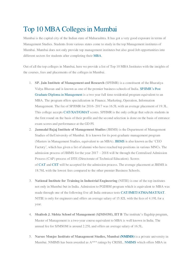 Top 10 mba colleges in mumbai